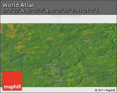 Satellite 3D Map of the Area around 62° 20' 44" N, 40° 52' 30" E