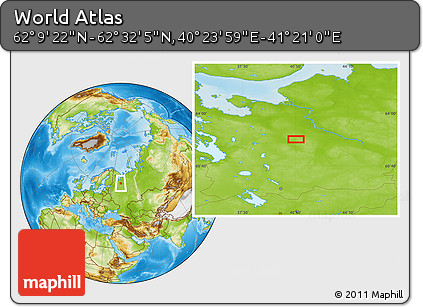 Physical Location Map of the Area around 62° 20' 44" N, 40° 52' 30" E