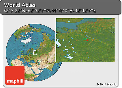 Satellite Location Map of the Area around 62° 20' 44" N, 41° 43' 30" E
