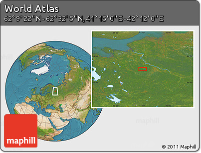 Satellite Location Map of the Area around 62° 20' 44" N, 41° 43' 30" E