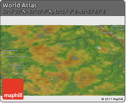 Satellite 3D Map of the Area around 62° 20' 44" N, 43° 25' 29" E