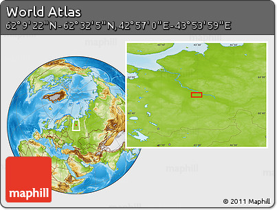 Physical Location Map of the Area around 62° 20' 44" N, 43° 25' 29" E