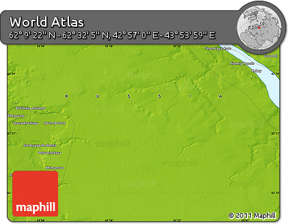 Physical Map of the Area around 62° 20' 44" N, 43° 25' 29" E