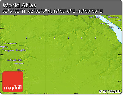 Physical Map of the Area around 62° 20' 44" N, 43° 25' 29" E