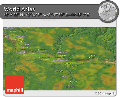Satellite 3D Map of the Area around 62° 20' 44" N, 44° 16' 29" E
