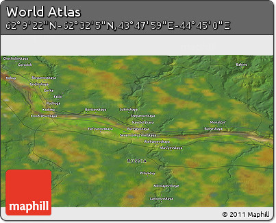Satellite 3D Map of the Area around 62° 20' 44" N, 44° 16' 29" E