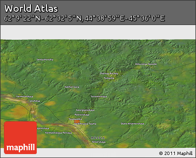 Satellite 3D Map of the Area around 62° 20' 44" N, 45° 7' 30" E