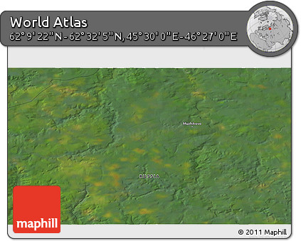Satellite 3D Map of the Area around 62° 20' 44" N, 45° 58' 30" E