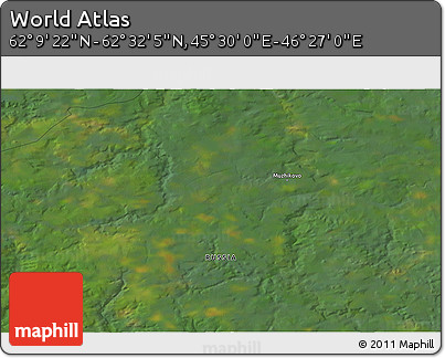 Satellite 3D Map of the Area around 62° 20' 44" N, 45° 58' 30" E