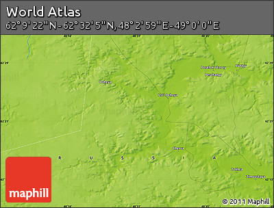 Physical Map of the Area around 62° 20' 44" N, 48° 31' 29" E