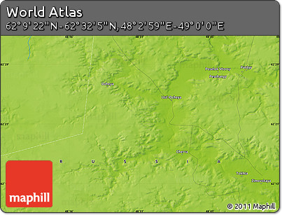 Physical Map of the Area around 62° 20' 44" N, 48° 31' 29" E