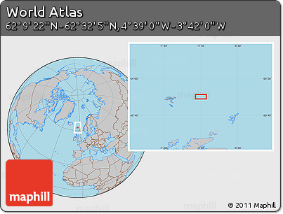 Gray Location Map of the Area around 62° 20' 44" N, 4° 10' 30" W