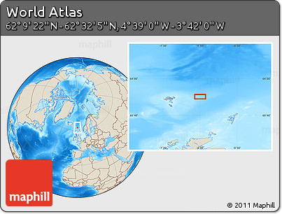 Shaded Relief Location Map of the Area around 62° 20' 44" N, 4° 10' 30" W