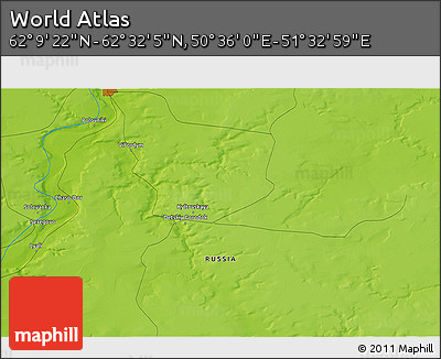Physical 3D Map of the Area around 62° 20' 44" N, 51° 4' 30" E