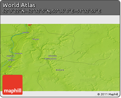 Physical 3D Map of the Area around 62° 20' 44" N, 51° 4' 30" E