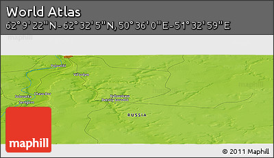 Physical Panoramic Map of the Area around 62° 20' 44" N, 51° 4' 30" E