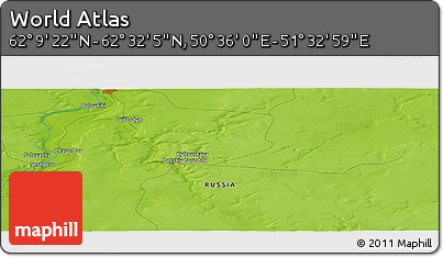 Physical Panoramic Map of the Area around 62° 20' 44" N, 51° 4' 30" E
