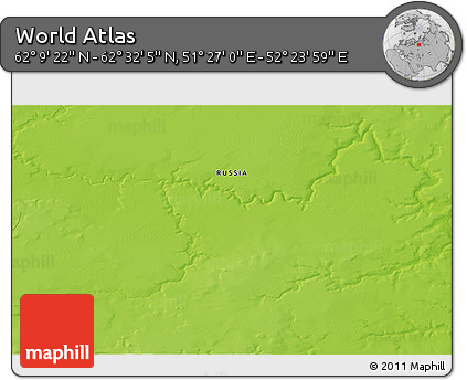 Physical 3D Map of the Area around 62° 20' 44" N, 51° 55' 29" E