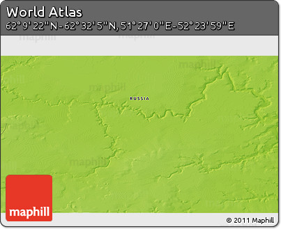 Physical 3D Map of the Area around 62° 20' 44" N, 51° 55' 29" E