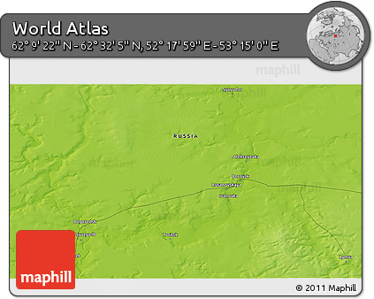 Physical 3D Map of the Area around 62° 20' 44" N, 52° 46' 29" E