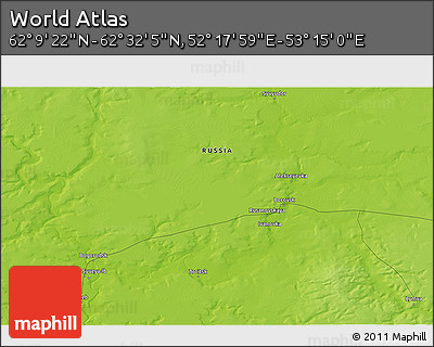 Physical 3D Map of the Area around 62° 20' 44" N, 52° 46' 29" E