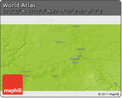 Physical 3D Map of the Area around 62° 20' 44" N, 52° 46' 29" E
