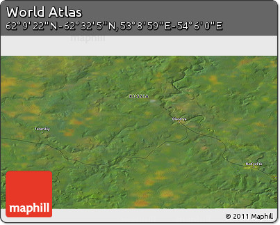 Satellite 3D Map of the Area around 62° 20' 44" N, 53° 37' 30" E