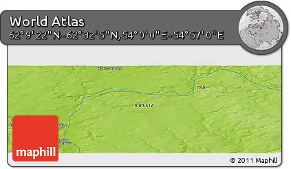 Physical Panoramic Map of the Area around 62° 20' 44" N, 54° 28' 30" E