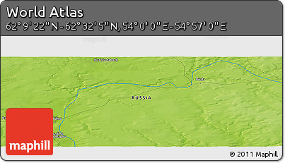 Physical Panoramic Map of the Area around 62° 20' 44" N, 54° 28' 30" E