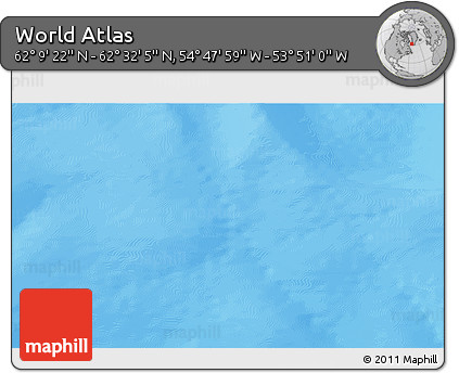 Physical 3D Map of the Area around 62° 20' 44" N, 54° 19' 30" W