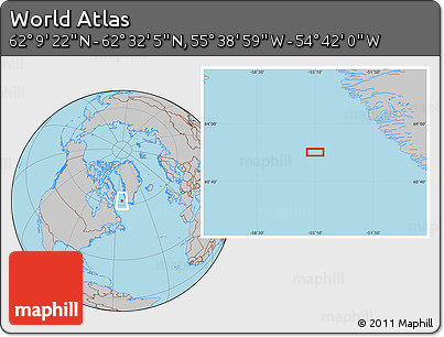 Gray Location Map of the Area around 62° 20' 44" N, 55° 10' 29" W
