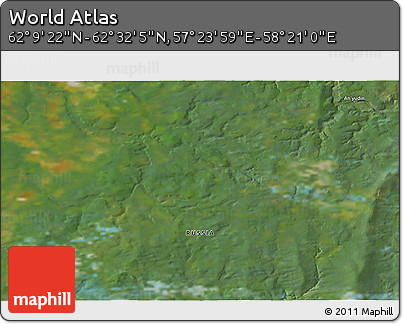 Satellite 3D Map of the Area around 62° 20' 44" N, 57° 52' 30" E