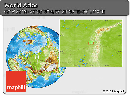 Physical Location Map of the Area around 62° 20' 44" N, 57° 52' 30" E