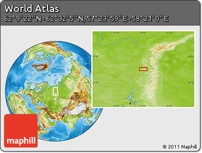 Physical Location Map of the Area around 62° 20' 44" N, 57° 52' 30" E
