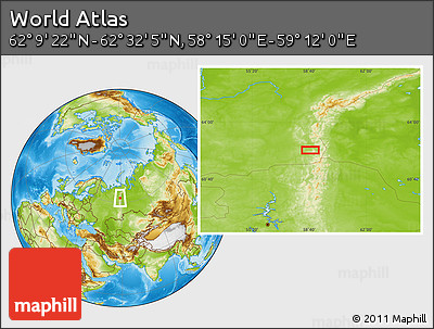 Physical Location Map of the Area around 62° 20' 44" N, 58° 43' 30" E