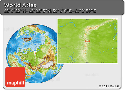 Physical Location Map of the Area around 62° 20' 44" N, 59° 34' 30" E