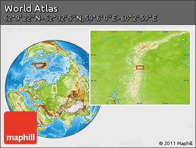 Physical Location Map of the Area around 62° 20' 44" N, 59° 34' 30" E