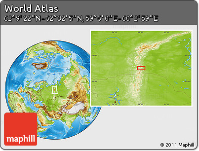 Physical Location Map of the Area around 62° 20' 44" N, 59° 34' 30" E