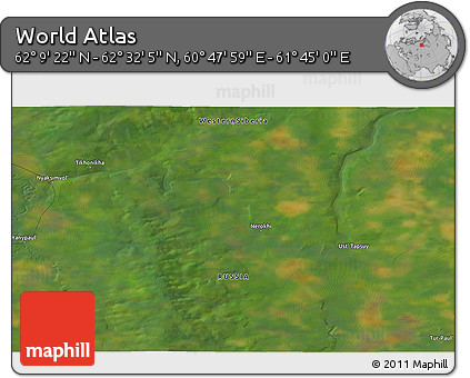 Satellite 3D Map of the Area around 62° 20' 44" N, 61° 16' 29" E