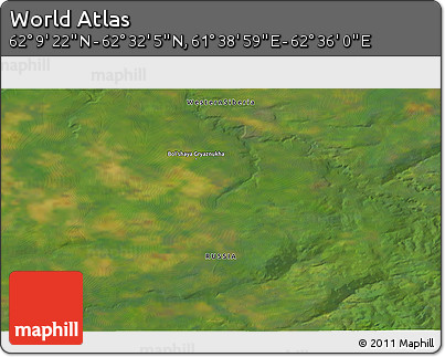 Satellite 3D Map of the Area around 62° 20' 44" N, 62° 7' 30" E