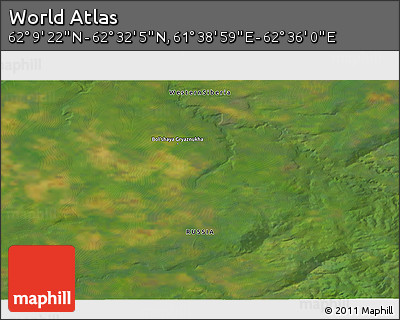 Satellite 3D Map of the Area around 62° 20' 44" N, 62° 7' 30" E