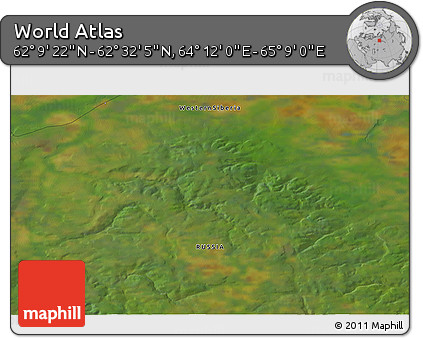 Satellite 3D Map of the Area around 62° 20' 44" N, 64° 40' 30" E