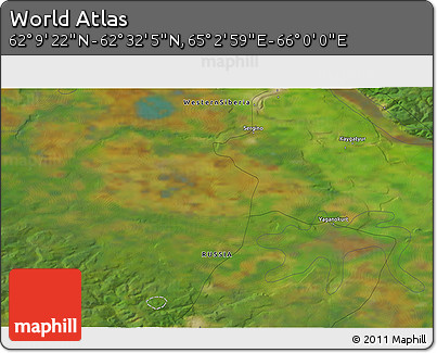 Satellite 3D Map of the Area around 62° 20' 44" N, 65° 31' 30" E