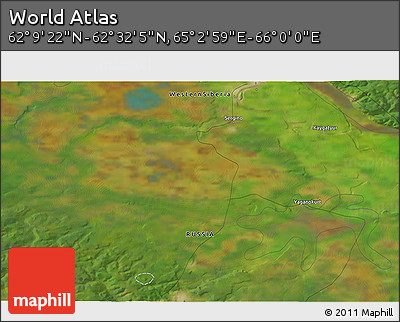 Satellite 3D Map of the Area around 62° 20' 44" N, 65° 31' 30" E