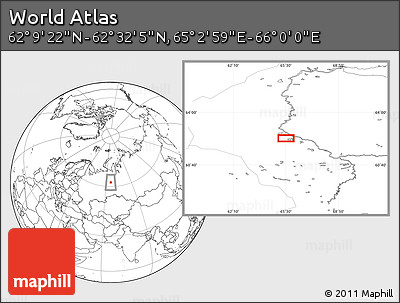 Blank Location Map of the Area around 62° 20' 44" N, 65° 31' 30" E