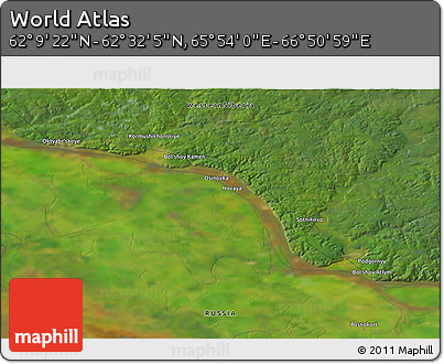 Satellite 3D Map of the Area around 62° 20' 44" N, 66° 22' 30" E