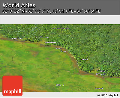 Satellite 3D Map of the Area around 62° 20' 44" N, 66° 22' 30" E