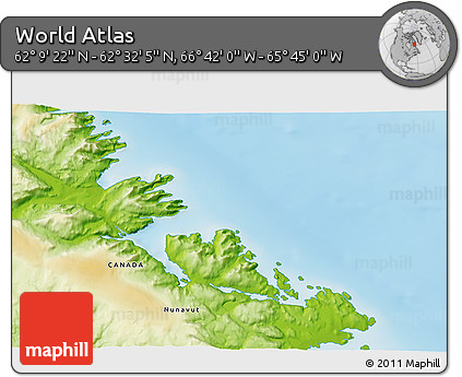 Physical 3D Map of the Area around 62°&nbsp;20'&nbsp;44"&nbsp;N,&nbsp;66°&nbsp;13'&nbsp;29"&nbsp;W