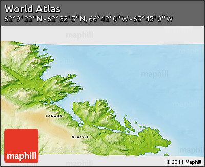 Physical 3D Map of the Area around 62°&nbsp;20'&nbsp;44"&nbsp;N,&nbsp;66°&nbsp;13'&nbsp;29"&nbsp;W