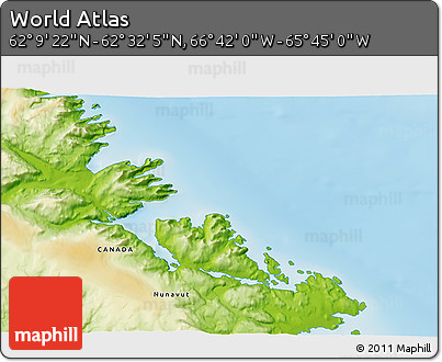 Physical 3D Map of the Area around 62°&nbsp;20'&nbsp;44"&nbsp;N,&nbsp;66°&nbsp;13'&nbsp;29"&nbsp;W